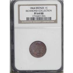 1864 1C Bronze No L PR64 Red and Brown NGC. Ex: Richmo 