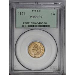 1871 1C PR65 Red PCGS. Conditionally elusive. Golden-o 