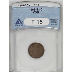1909-S VDB 1C Fine 15 ANACS. The chocolate-brown surfa 