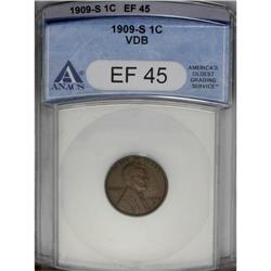 1909-S VDB 1C XF45 ANACS. A chocolate-brown Choice XF 