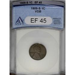 1909-S VDB 1C XF45 ANACS. An attractive piece, evenly 