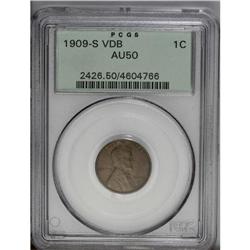 1909-S VDB 1C AU50 PCGS. Lightly worn but appealing, a 