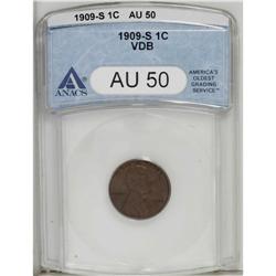 1909-S VDB 1C AU50 ANACS. This piece is a lightly worn 