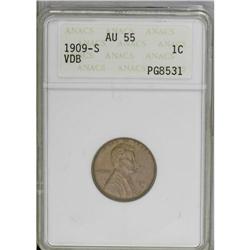 1909-S VDB 1C AU55 ANACS. A golden-brown key date cent 