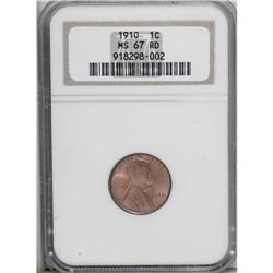 1910 1C MS67 Red NGC. A boldly struck, slightly satiny 