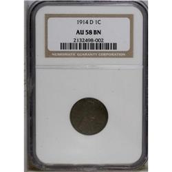 1914-D 1C AU58 NGC. A barely-circulated chocolate-brow 