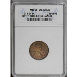 1914-D 1C --Spot Tooled, Cleaned--ANACS. MS60 Details. 