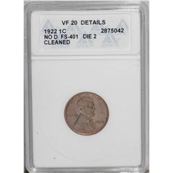 1922 1C No D, Strong Reverse--Cleaned--ANACS. VF20 Det 