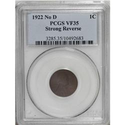 1922 No D 1C Strong Reverse VF35 PCGS. FS-013.2. Die P 