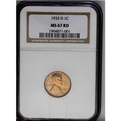 1933-D 1C MS67 Red NGC. A sharply struck example with 