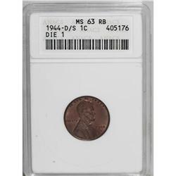 1944-D/S 1C MS63 Red and Brown ANACS. OMM-1, FS-020. A 