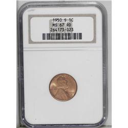 1950-S 1C MS67 Red NGC. A sharply struck Superb Gem wi 