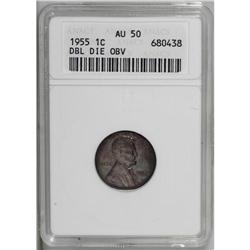 1955/55 1C Doubled Die Obverse AU50 ANACS. A lightly w 