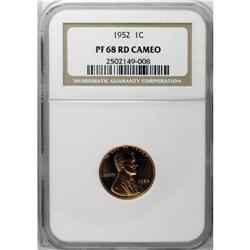 1952 1C PR68 Red Cameo NGC. A flashy orange piece that 