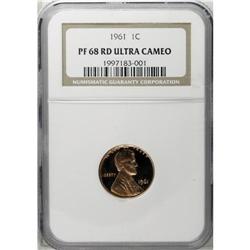 1961 1C PR68 Ultra Cameo NGC. The copper-orange surfac 