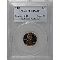 1962 1C PR69 Deep Cameo PCGS. The carrot-copper surfac 