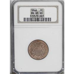 1866 2C MS65 Red NGC. A fresh and original copper-oran 