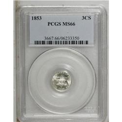1853 3CS MS66 PCGS. A gleaming piece that has the slig 