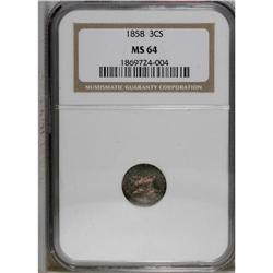 1858 3CS MS64 NGC. Lavish forest-green and golden-brow 