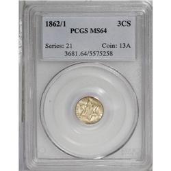 1862/1 3CS MS64 PCGS. FS-007. This lustrous chestnut-t 