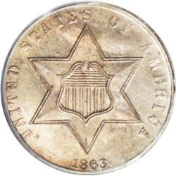 1863 3CS MS66 PCGS. A prooflike Premium Gem with flash 