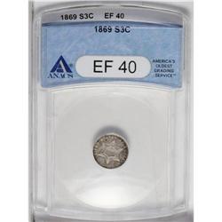 1869 3CS XF40 ANACS. Lightly worn and nicely struck wi 
