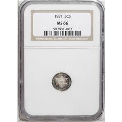 1871 3CS MS66 NGC. Boldly struck with satiny luster an 