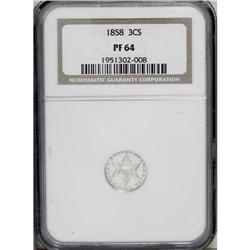 1858 3CS PR64 NGC. This is a splendid near-Gem proof t 