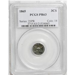 1865 3CS PR63 PCGS. Attractively toned in splashes of 