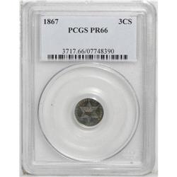 1867 3CS PR66 PCGS. A deeply reflective and boldly def 