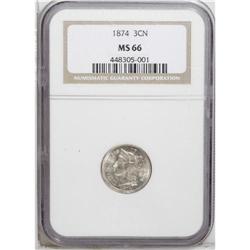 1874 3CN MS66 NGC. Well struck with fine satiny luster 
