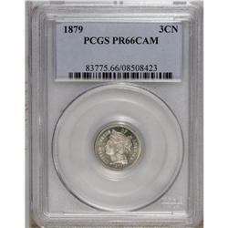 1879 3CN PR66 Cameo PCGS. A silver-white, untoned piec 