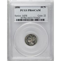 1886 3CN PR66 Cameo PCGS. Bold and brilliant with sur 