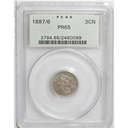 1887/6 3CN PR65 PCGS. The overdate is visible under ma 