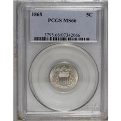 1868 5C MS66 PCGS. Highly lustrous with typically stru 