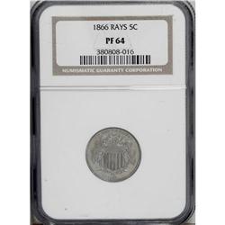 1866 5C Rays PR64 NGC. Iridescent golden-brown and ste 