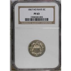1867 5C No Rays PR63 NGC. Light golden patina is visib 