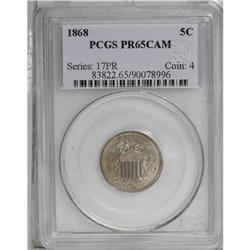 1868 5C PR65 Cameo PCGS. The date is nicely repunched. 