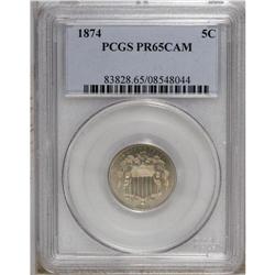 1874 5C PR65 Cameo PCGS. A lovely Gem that has pleasin 