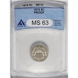 1878 5C PR63 ANACS. The moderately reflective blue-gra 