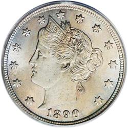 1890 5C MS66 PCGS. The highly lustrous surfaces are ad 