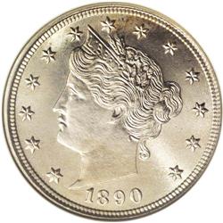 1890 5C MS66 NGC. This lovely nickel has frosty gray c 