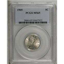 1905 5C MS65 PCGS. A fully brilliant and highly lustro 