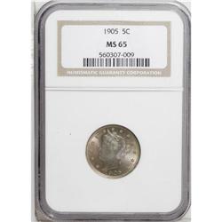 1905 5C MS65 NGC. Sunset-red and orange toning drapes 