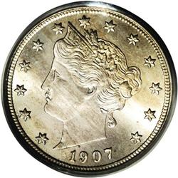 1907 5C MS66 PCGS. Bright and lustrous with slight, ty 