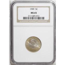 1909 5C MS65 NGC. Heavy greenish-gold patina covers mo 