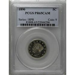 1890 5C PR65 Cameo PCGS. The boldly impressed, lightly 