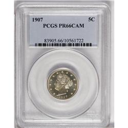 1907 5C PR66 Cameo PCGS. A crisply struck specimen wit 