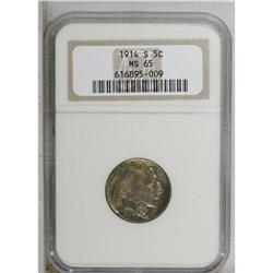 1914-S 5C MS65 NGC. Golden-rose and powder-blue patina 