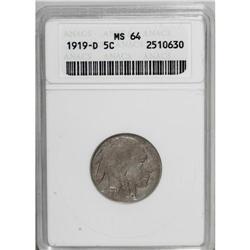 1919-D 5C MS64 ANACS. A highly appealing near-Gem that 